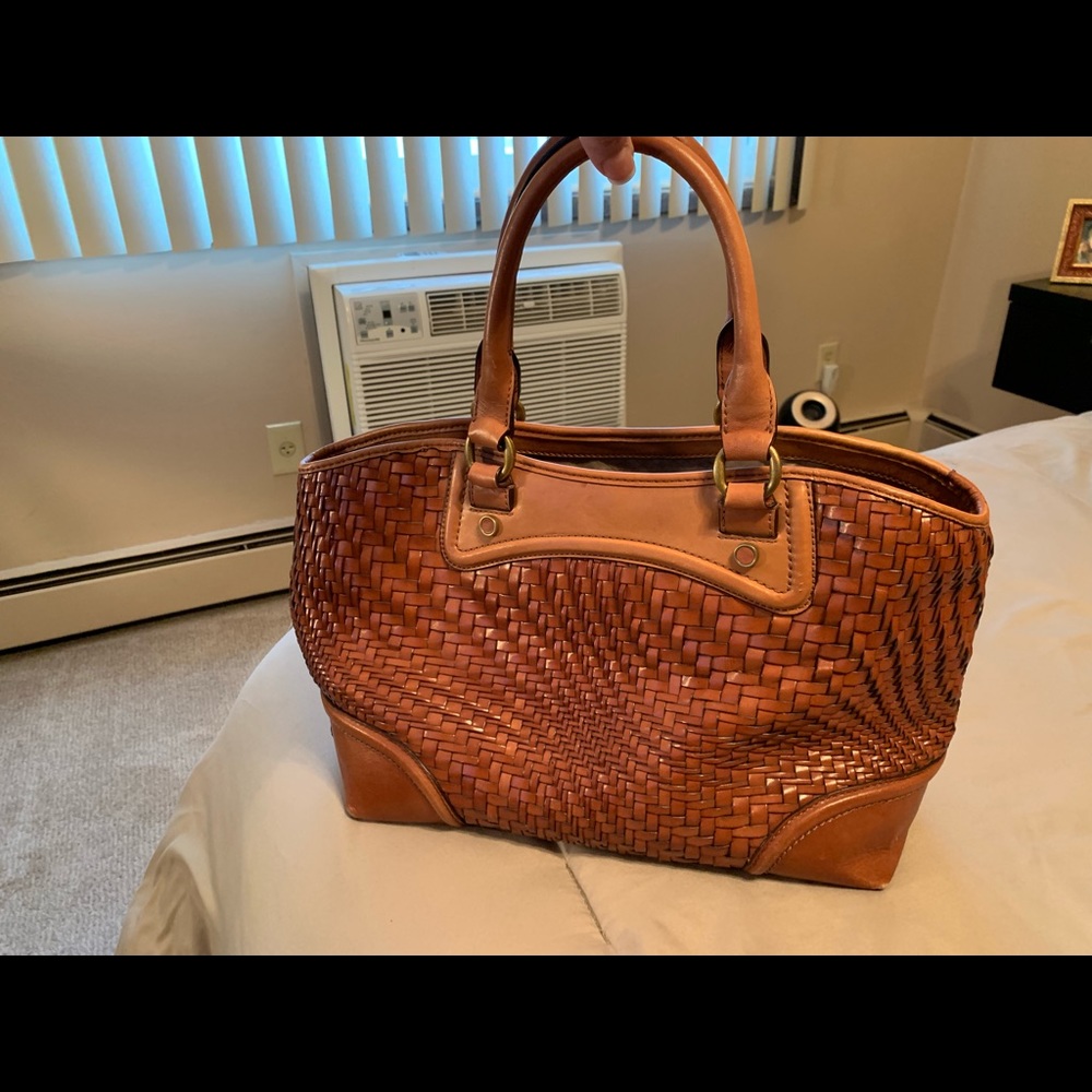 Stunning Cole Haan Genevieve woven satchel cognac